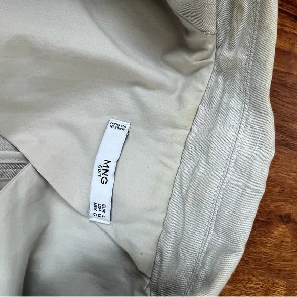 Mango Linen Tie Front Utility Jacket Blazer Tan Cream Size L - Picture 5 of 5